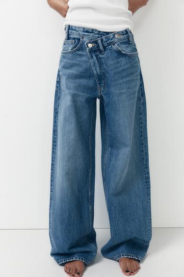 JEAN TRF À JAMBES LARGES TAILLE HAUTE CROISÉE - Bleu de Zara - Image 1