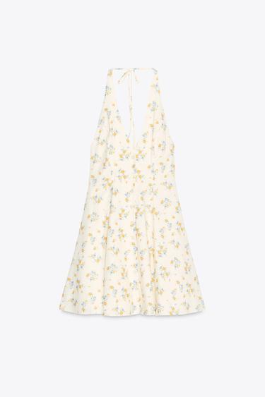 ROBE EN POPELINE IMPRIMÉE FLEURS - blanc-orange de Zara - Image 4
