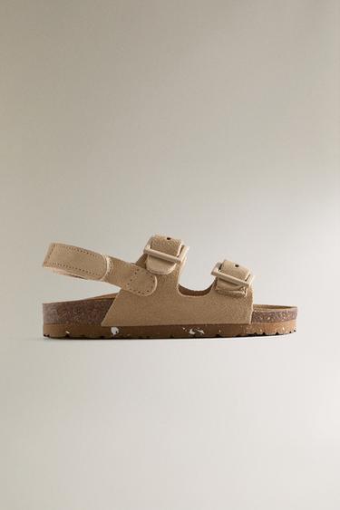 CHILDREN'S LEATHER DOUBLE BUCKLE SANDALS - Light beige by Zara - Image 0