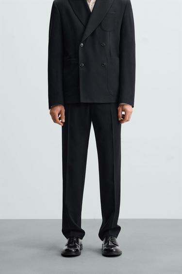Zara 100% WOOL SUIT PANTS - Dark navy