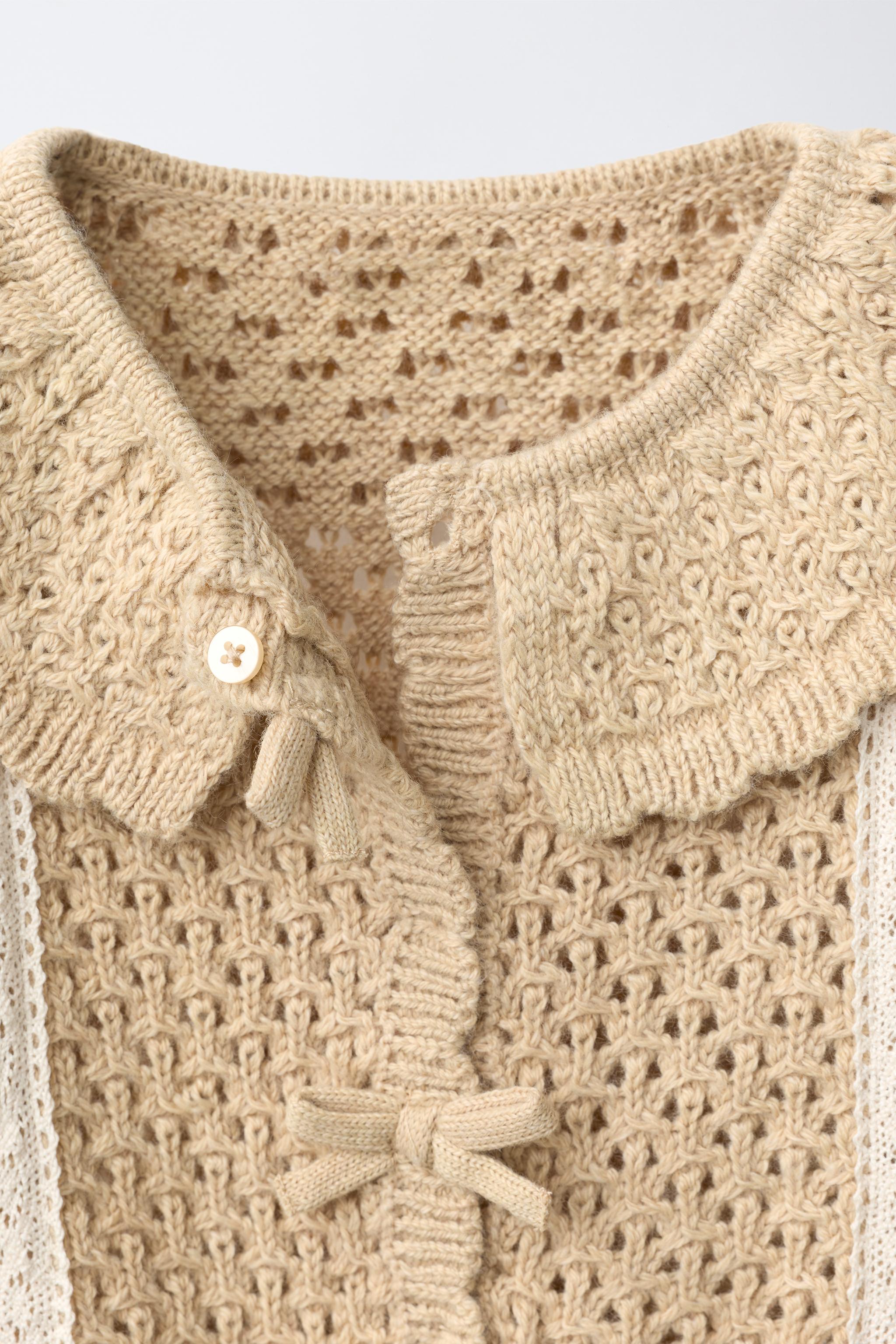 LACE TRIM KNIT CARDIGAN - Beige | ZARA United States