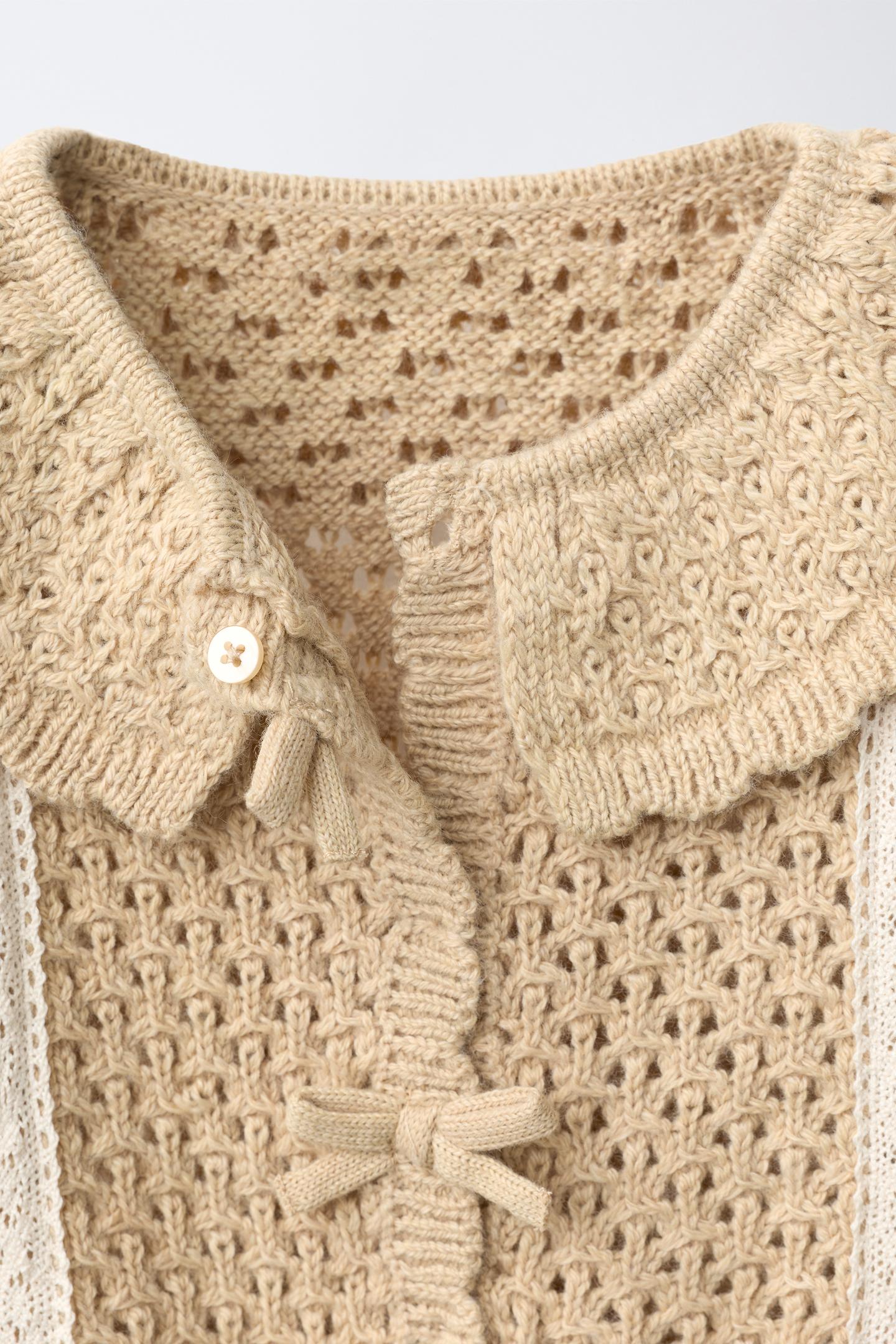 Детский кардиган Zara Lace Trim Knit, цвет: Бежевый — фото 3