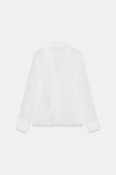 SEMI-SHEER BLOUSE WITH FLOWER - White by Zara - Image 8