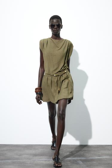 Zara PUFFED MINI SKIRT - Dark khaki