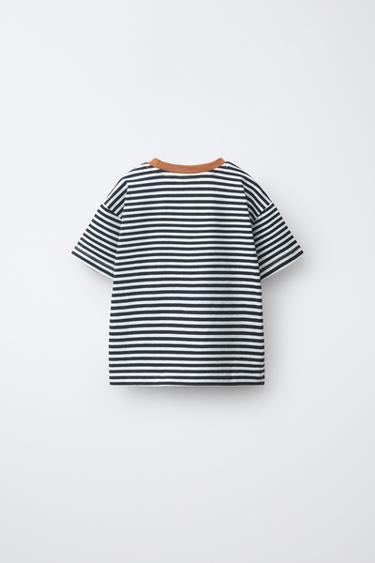 STRIPED CONTRAST NECK T-SHIRT — Black / White 2