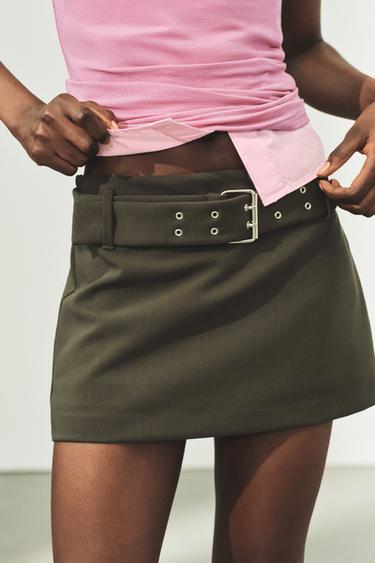 SKORT WITH BELT - Dark khaki by Zara