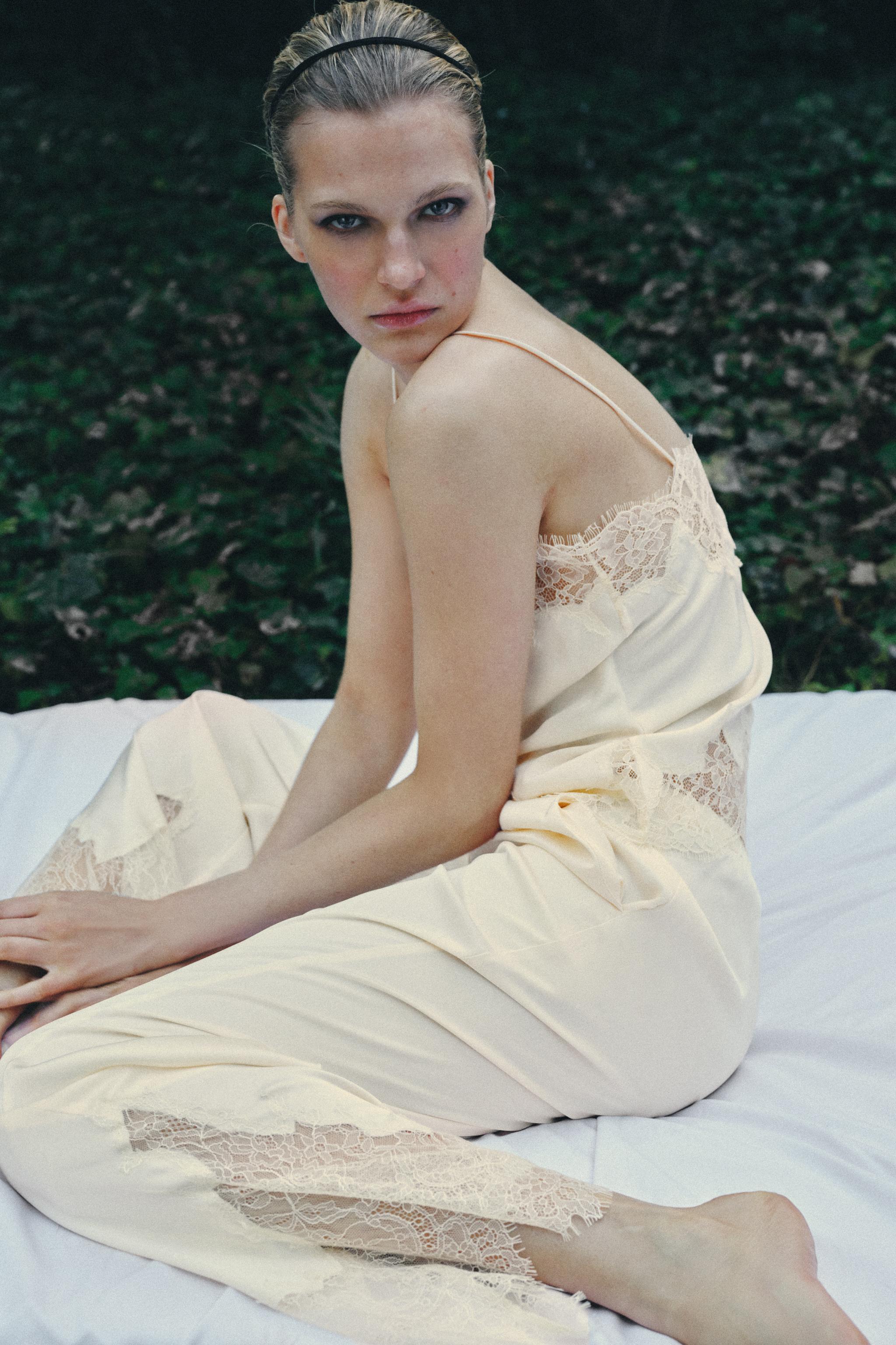 SATIN LACE-TRIMMED CAMISOLE TOP