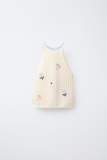 KNIT TOP WITH FLORAL EMBROIDERY - Ecru by Zara