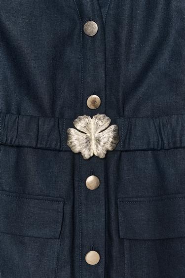 MIDI DRESS WITH LINEN BLEND BELT - Navy blue by Zara - Image 6