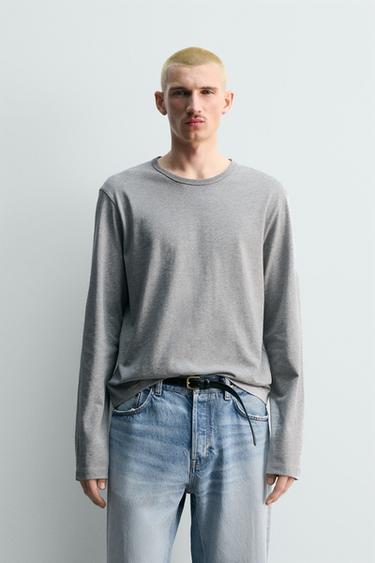CAMISETA MANGA LARGA - Gris vigoré de Zara