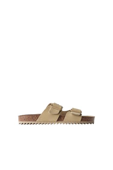 Zara LEATHER BUCKLE SANDALS - Sandy Brown