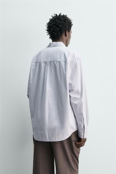 CHEMISE EN POPELINE À CARREAUX - Bleu ciel de Zara - Image 2