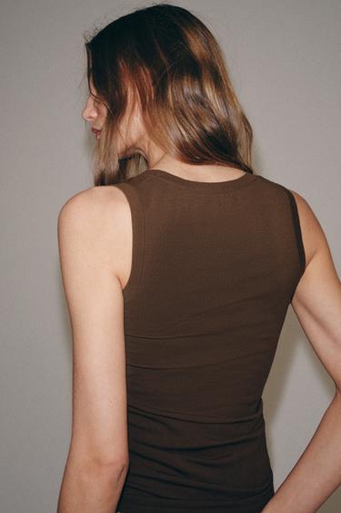 TOP EN MAILLE EXTRAFINE - Marron clair de Zara - Image 2