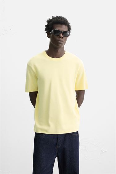 Zara RELAXED FIT KNIT T-SHIRT - Yellow