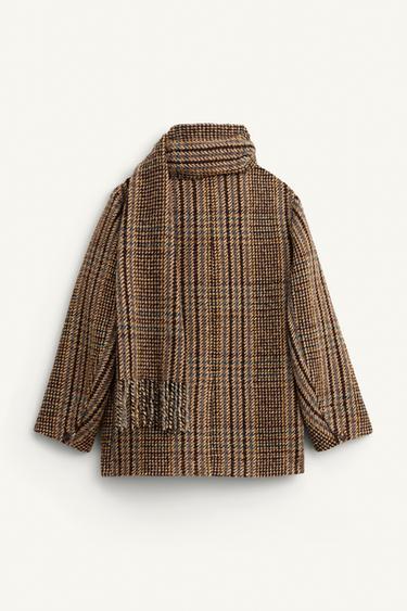 MANTEAU COURT À CARREAUX AVEC ÉCHARPE ÉDITION LIMITÉE - Marron de Zara - Image 9