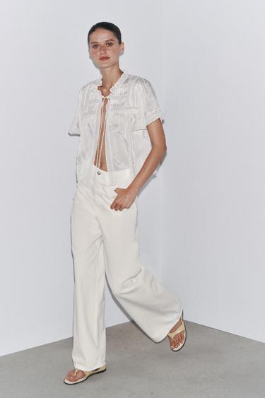 ZW COLLECTION HIGH-WAIST PALAZZO JEANS - Oyster-white by Zara
