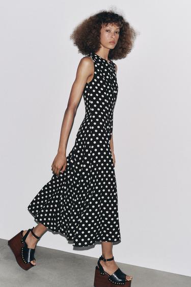 VESTIDO MIDI LUNARES ZW COLLECTION - Negro / Blanco de Zara