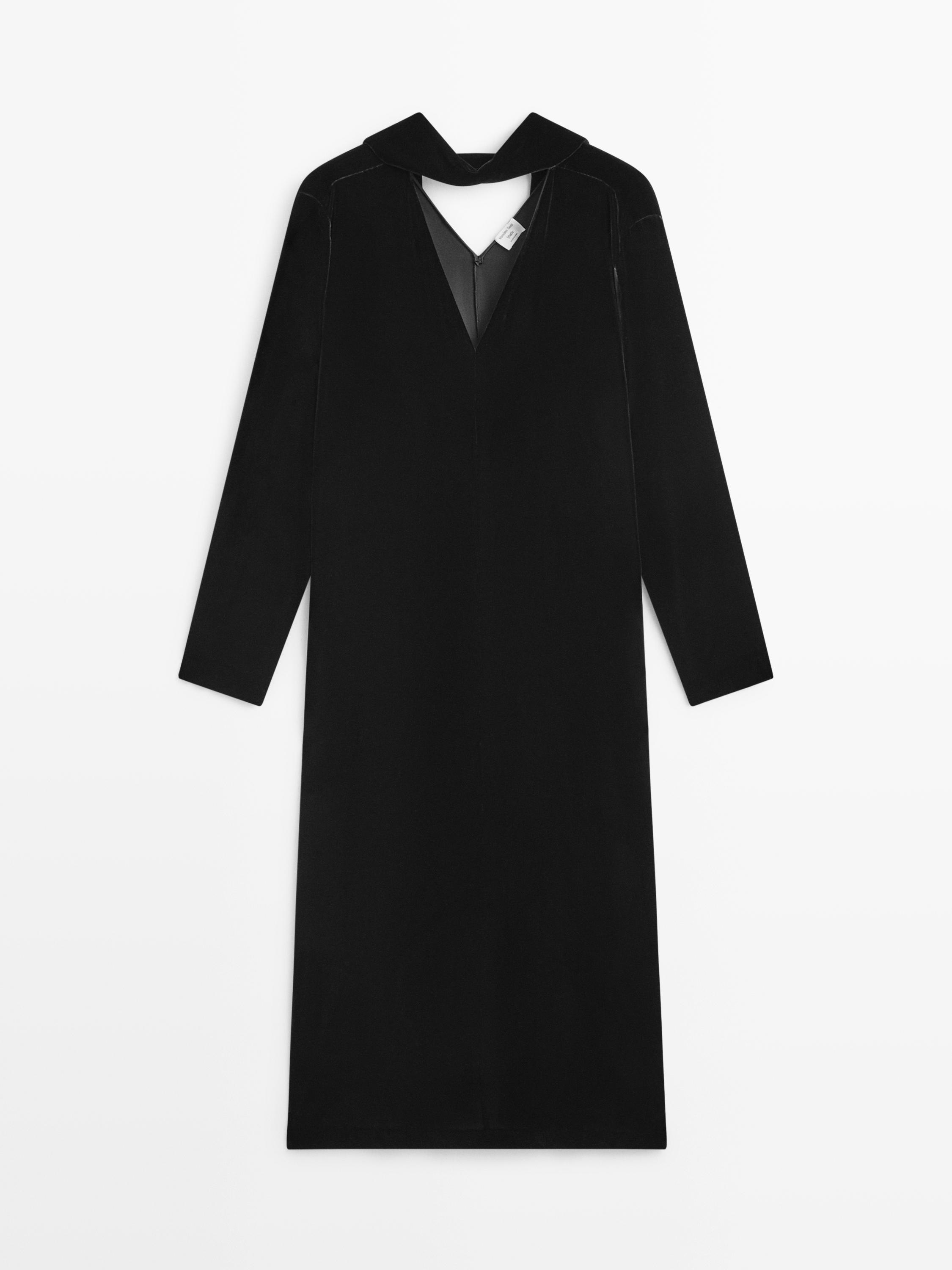 Long velvet dress with tied neck - STUDIO