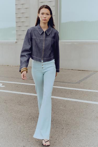 Z1975 HIGH-WAIST FLARE JEANS WITH BUTTONS - Pastel blue by Zara