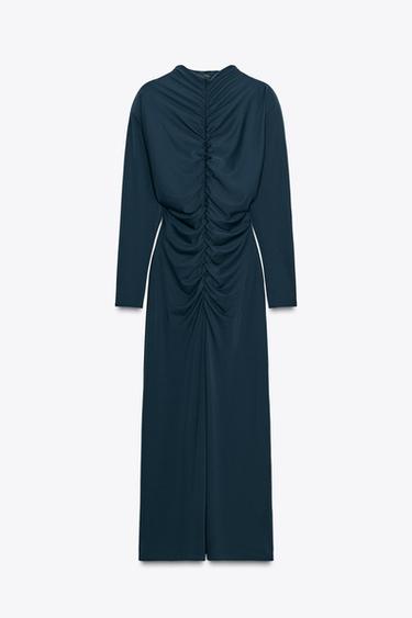 CREPE DRESS WITH SHOULDER PADS - Midnight blue by Zara