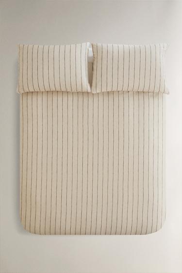 COPRIPIUMINO IN COTONE E LINO A RIGHE - Beige chiaro di Zara