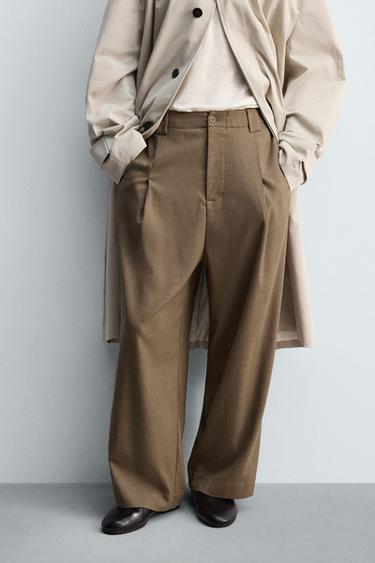 Zara 飄逸氣球版打褶長褲 - 棕黃色