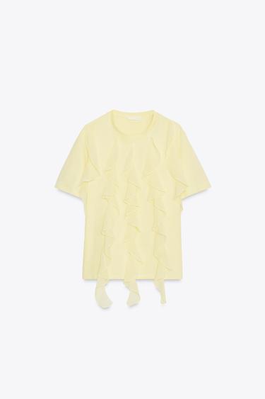 T-SHIRT WITH FRONT RUFFLES - Yellow by Zara - Image 3