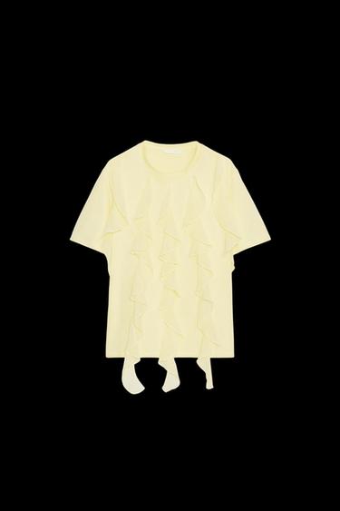 Zara FRONT RUFFLE T-SHIRT - Yellow - Image 0