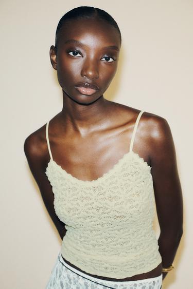 LACE STRAPPY TOP - Ecru by Zara