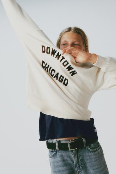 Zara FLOCKED TEXT SWEATSHIRT - Ecru