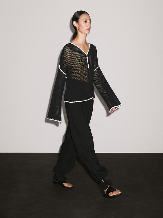 Openwork cotton crochet sweater