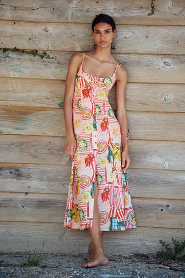 PATCHWORK PRINT MIDI DRESS WITH LINEN BLEND - Multicoloured by Zara