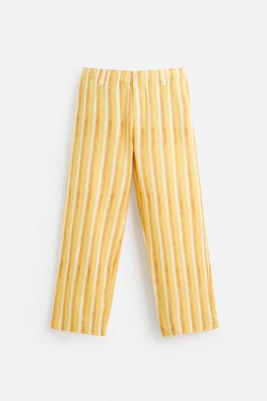 Zara VISCOSE LINEN STRIPED PANTS - Yellow