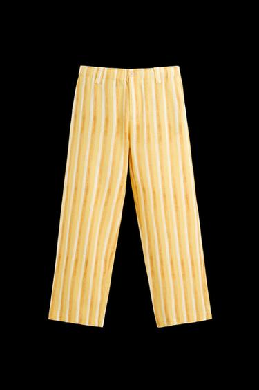 PANTALÓN RAYAS VISCOSA - LINO - Amarillo de Zara - Imagen 0