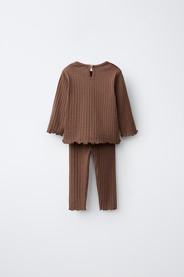EMBROIDERED T-SHIRT AND LEGGINGS SET — Brown 2