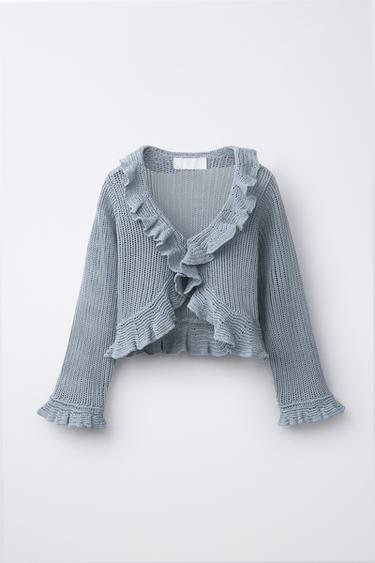 GILET EN MAILLE À VOLANT - Bleu / Gris de Zara