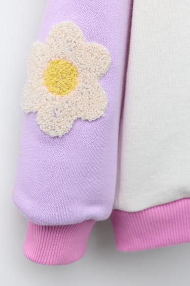 SWEATSHIRT WITH CONTRAST FLORAL SLEEVES - Ecru by Zara - Image 3