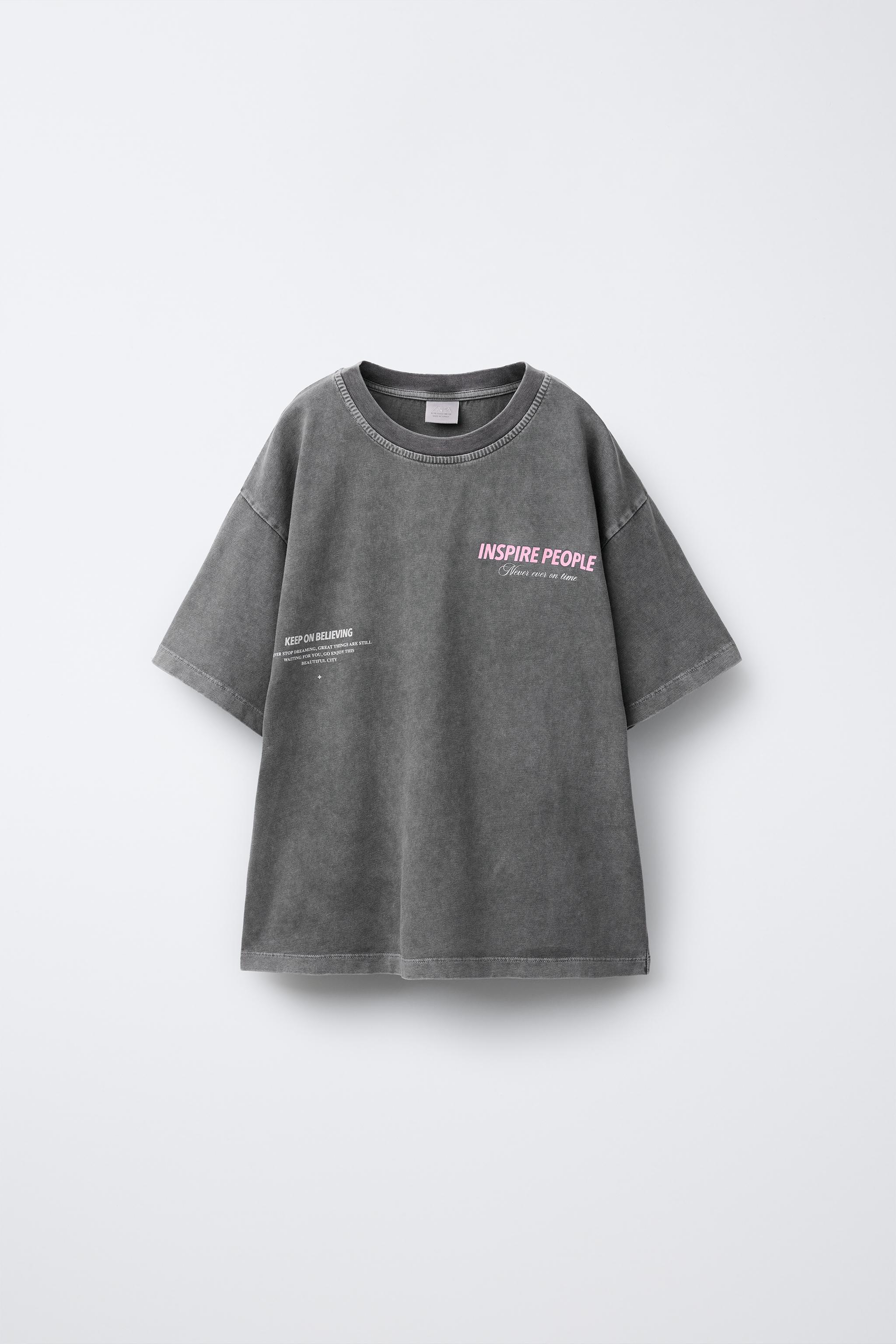 FADED-EFFECT SLOGAN T-SHIRT - Anthracite grey | ZARA Australia