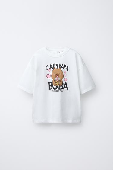 MAGLIETTA CON STAMPA CAPIBARA CAPYFUN © - Bianco di Zara