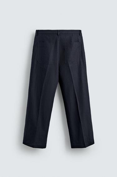 RELAXED FIT COTTON-LINEN TROUSERS - Navy blue by Zara - Image 8