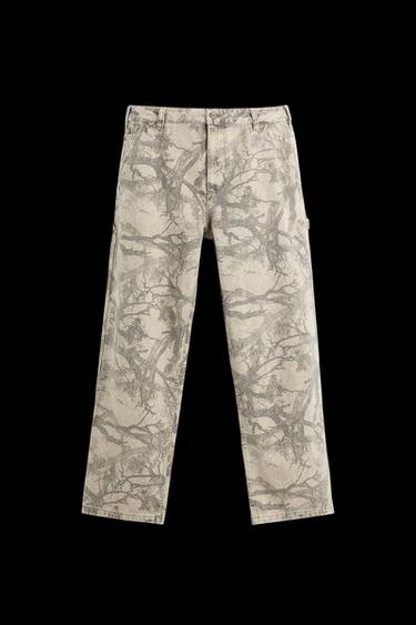 PANTALÓN CARPINTERO ESTAMPADO ABSTRACTO - Tostado de Zara - Imagen 0