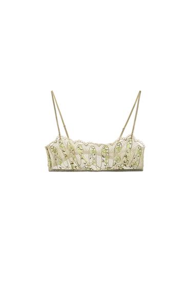 FLORAL EMBROIDERED LACE BANDEAU BRA - Light ecru by Zara