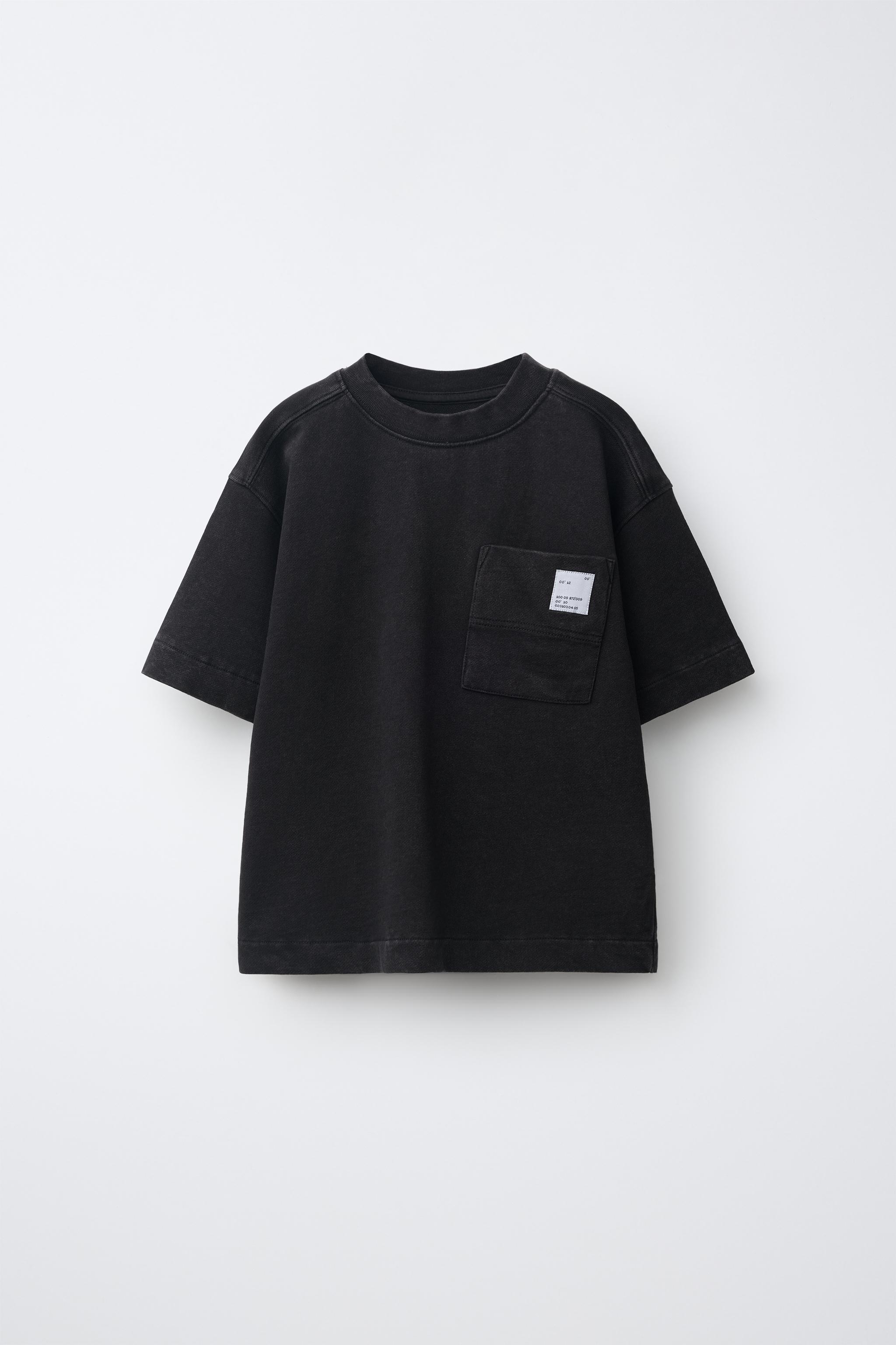 WASHED-EFFECT POCKET T-SHIRT — Black