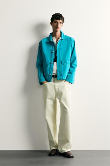 CAZADORA DENIM RELAXED FIT BOLSILLOS - Azul / Verde de Zara - Imagen 0