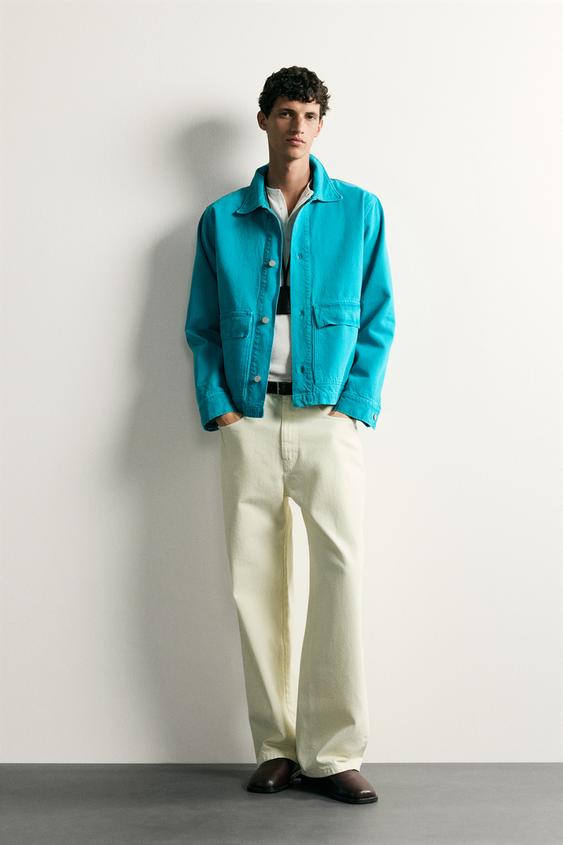 CAZADORA DENIM RELAXED FIT BOLSILLOS - Azul / Verde de Zara - Imagen 0