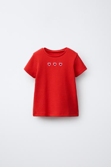 CAMISETA RIB CORAZONES CUT OUT - Rojo de Zara