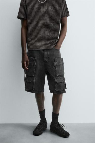 DENIM CARGO BERMUDA SHORTS - Charcoal by Zara