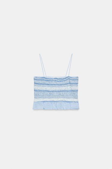 STRIPED SMOCKED TOP - Blue/White by Zara