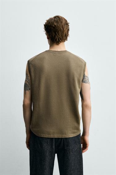 KNITTED TEXTURED VEST - Olive green by Zara - Image 2