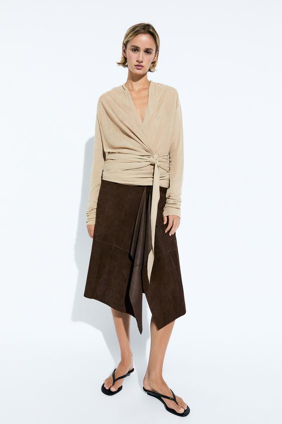 Zara Suede midi skirt with ruffle detail - Brown - Image 0